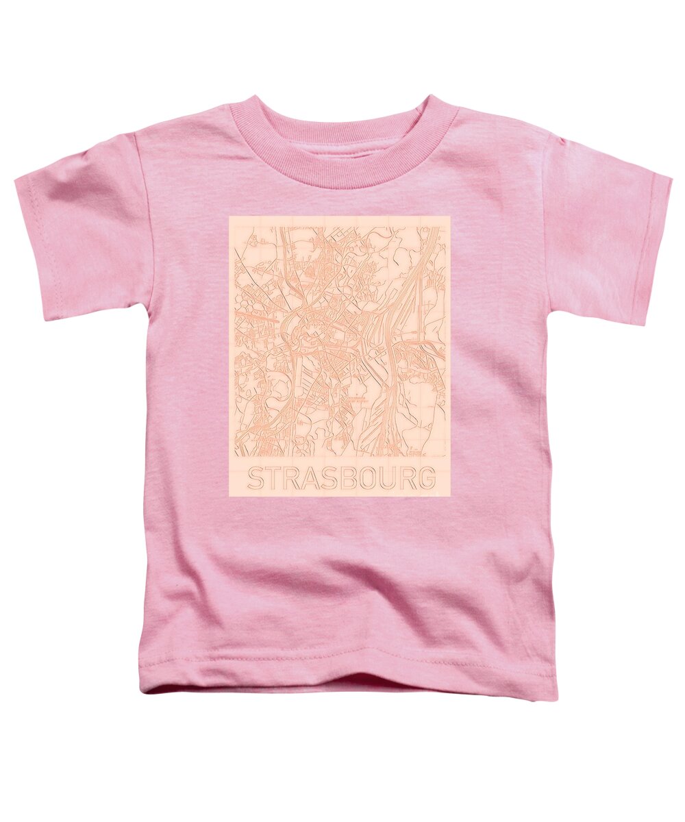Strasbourg Toddler T-Shirt featuring the digital art Strasbourg Blueprint City Map by HELGE Art Gallery
