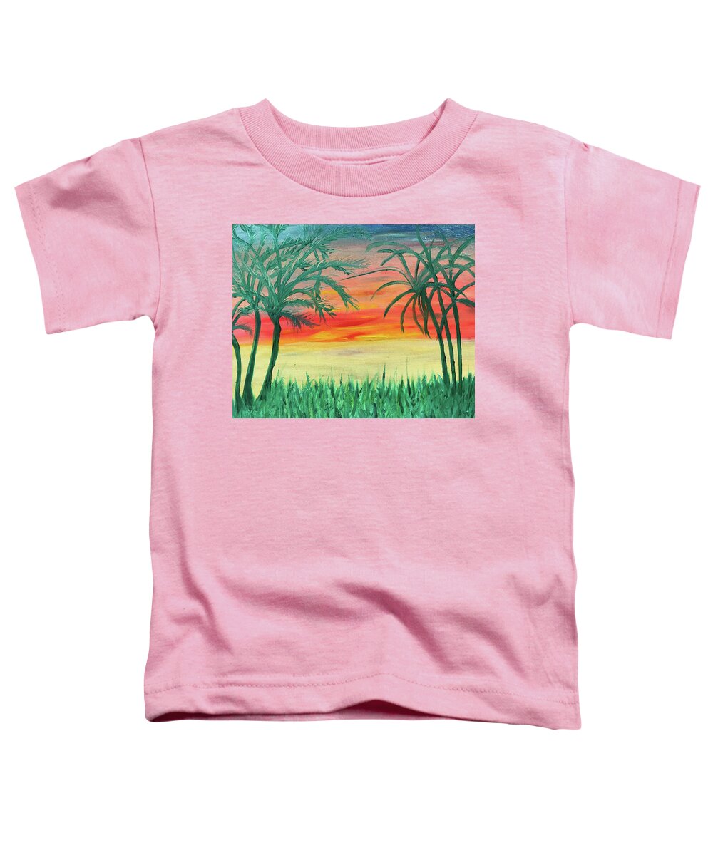 Sunset Toddler T-Shirt featuring the painting Sunset with Palm Trees #2 by Susan Grunin