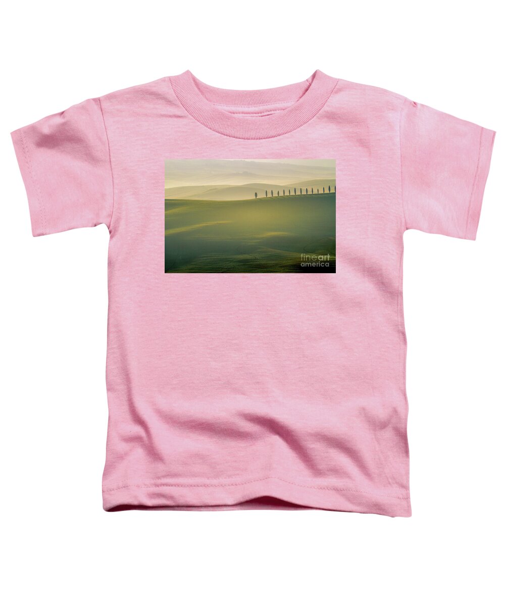 Landscape Toddler T-Shirt featuring the photograph Tuscany Landscape with Cypress Trees by Heiko Koehrer-Wagner