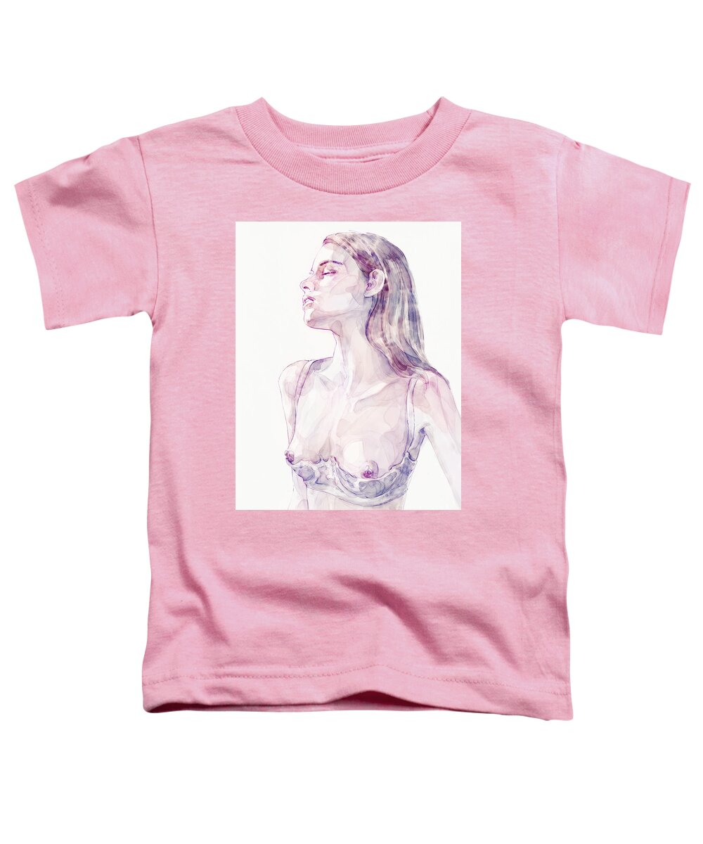 Watercolor Toddler T-Shirt featuring the painting Watercolor Portrait of Young Woman by Dimitar Hristov