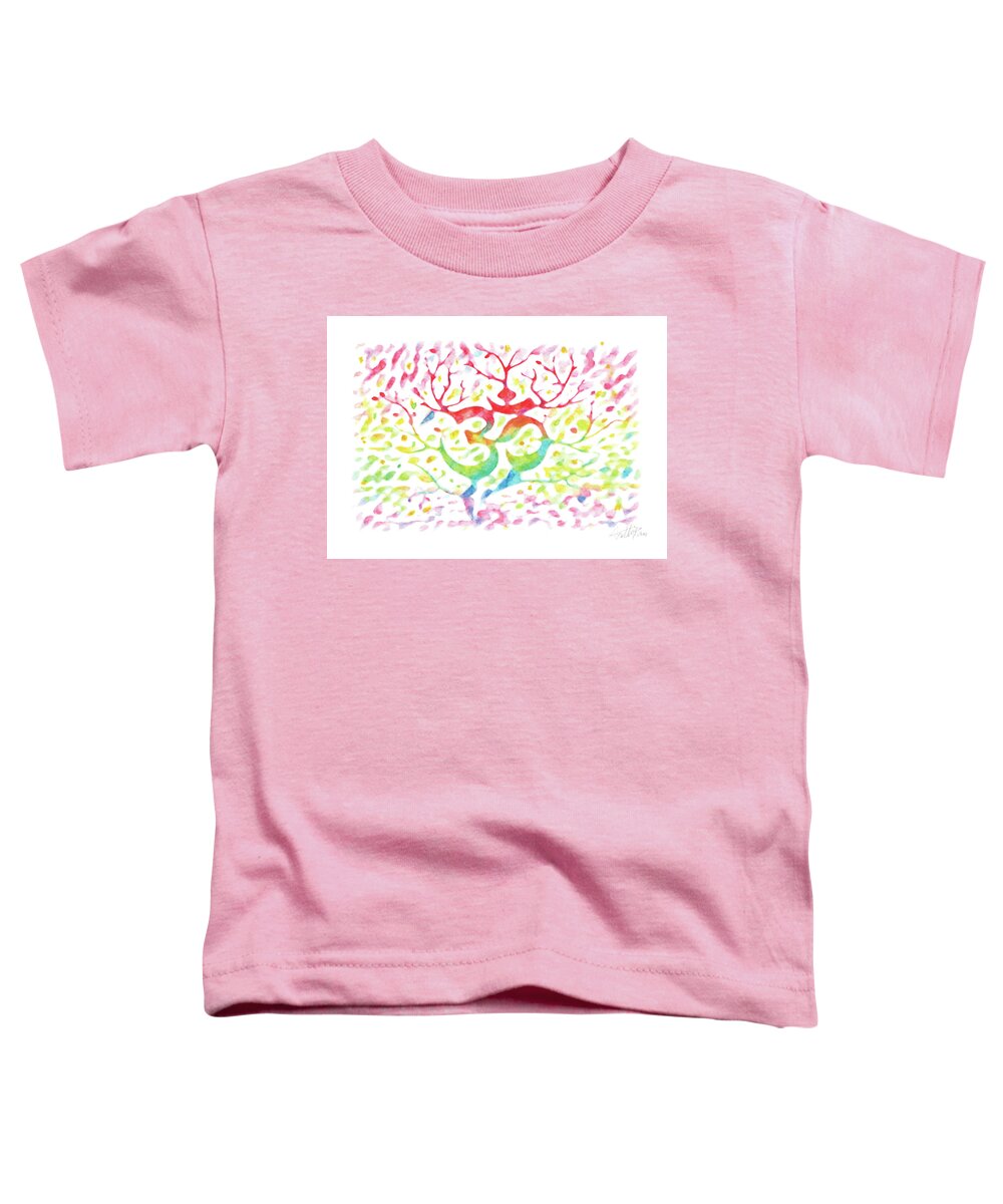 Yoga Mantra Om Tree Toddler T-Shirt featuring the drawing Yoga mantra om tree-Watercolor,Colourful,Dazzling,ImpressionismHandmade,Hand-painted,Greeting Card by Artto Pan