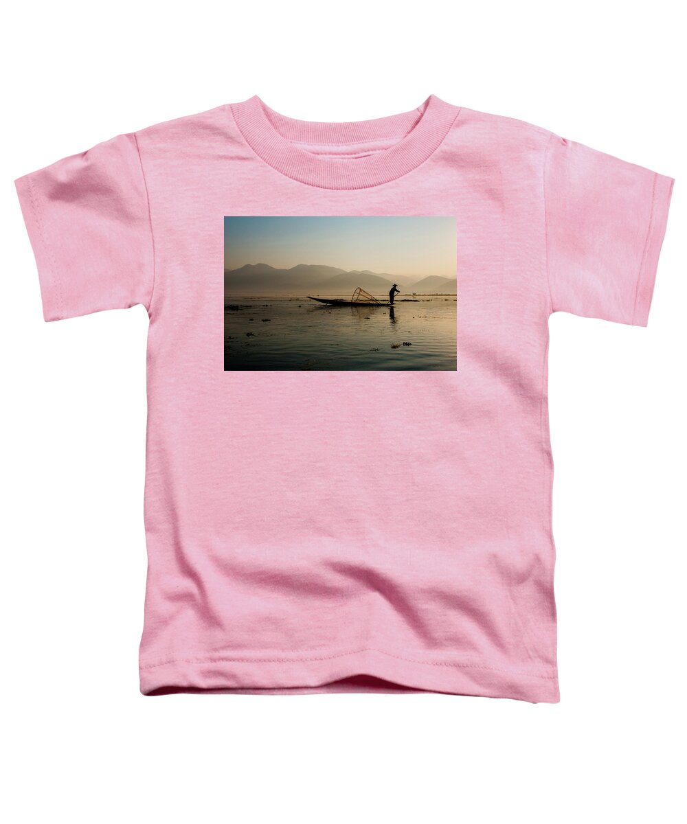 Fisherman Toddler T-Shirt featuring the photograph Fisherman at Inle Lake by Arj Munoz