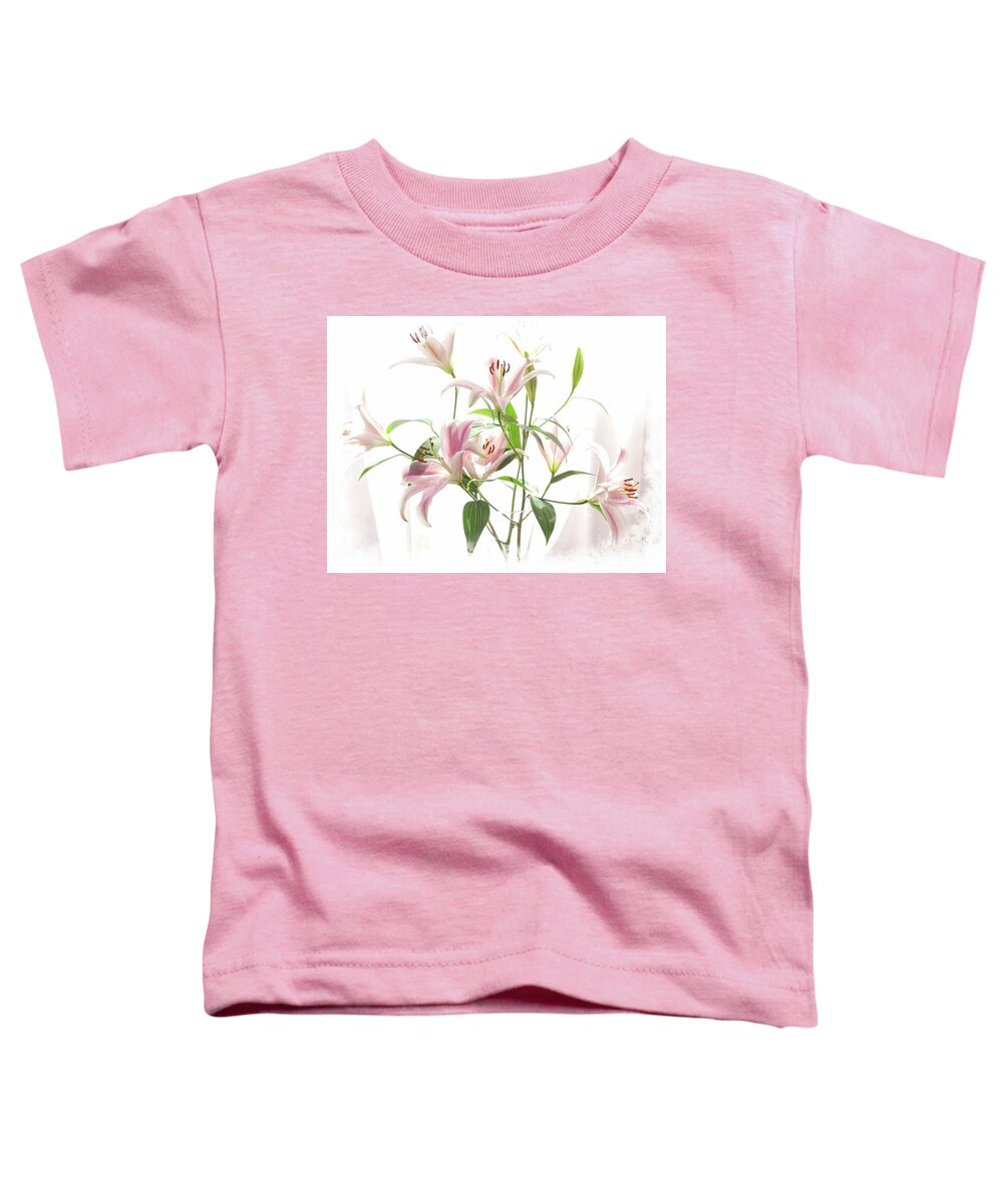 Garden Toddler T-Shirt featuring the photograph Pink Lilies #1 by Marcia Lee Jones