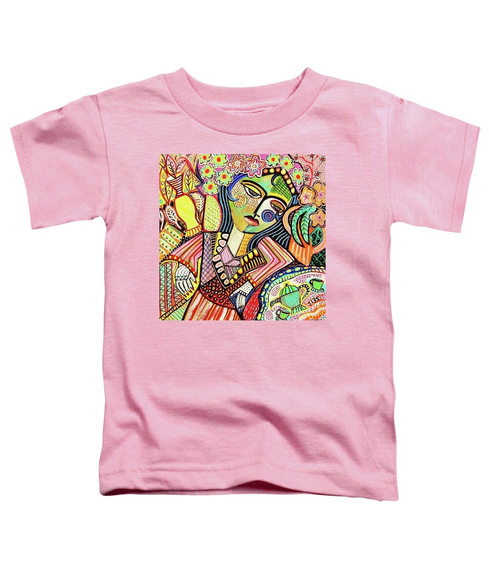 Folk Toddler T-Shirt featuring the painting Bohemian Tea Garden Woman  by Sandra Silberzweig