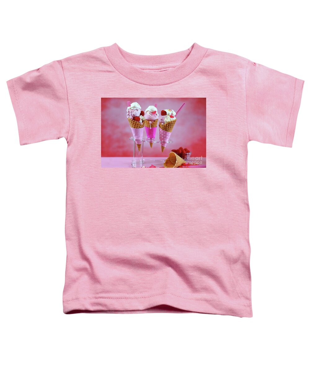 Background Toddler T-Shirt featuring the photograph Summertime pink ice cream cones #2 by Milleflore Images