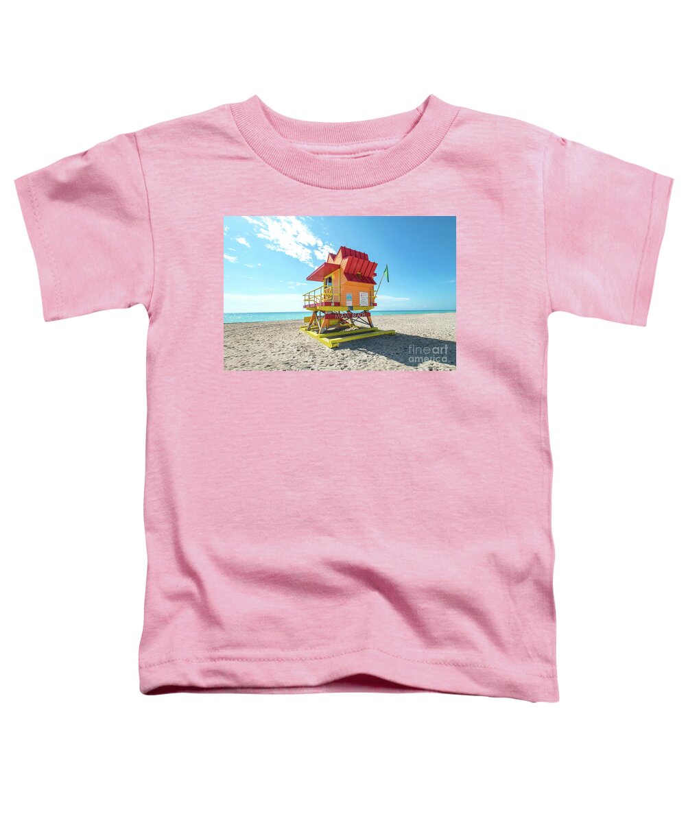 Atlantic Toddler T-Shirt featuring the photograph 8th Street Lifeguard Tower South Beach Miami, Florida by Beachtown Views