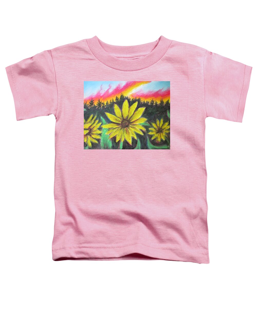 Sunflower Toddler T-Shirt featuring the painting A Sunflower Tiding by Jen Shearer