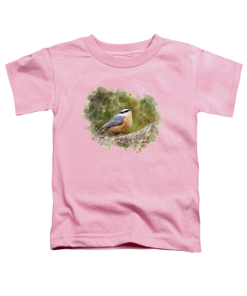 Nuthatch Toddler T-Shirt featuring the mixed media Nuthatch Watercolor Art by Christina Rollo
