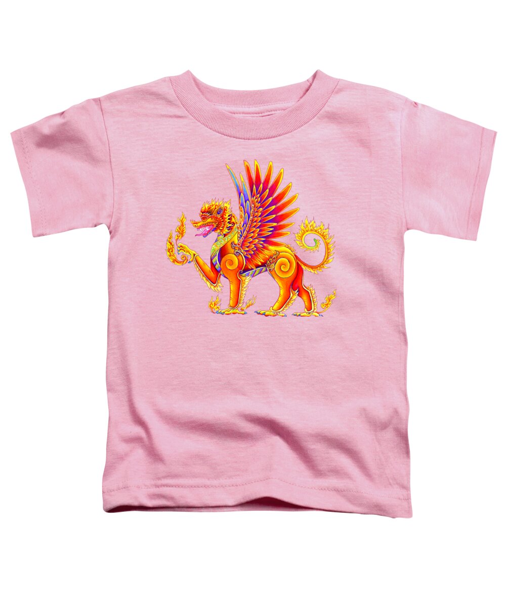 Singha Toddler T-Shirt featuring the drawing Singha Balinese Winged Lion by Rebecca Wang