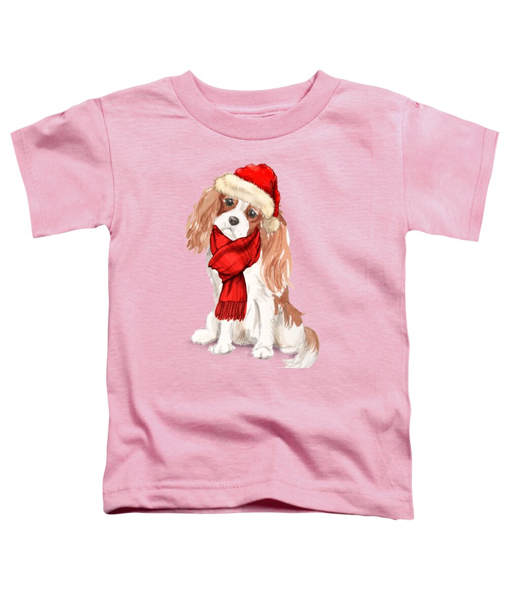 Cavalier King Charles Spaniel Toddler T-Shirt featuring the digital art Cavalier King Charles Spaniel Funny Fleas Navidog Christmas by Doreen Erhardt