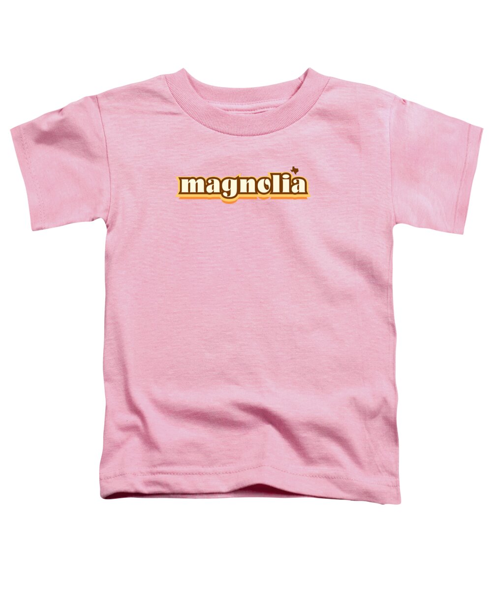 Jan M Stephenson Designs Toddler T-Shirt featuring the digital art Magnolia Texas - Retro Name Design, Southeast Texas, Yellow, Brown, Orange by Jan M Stephenson