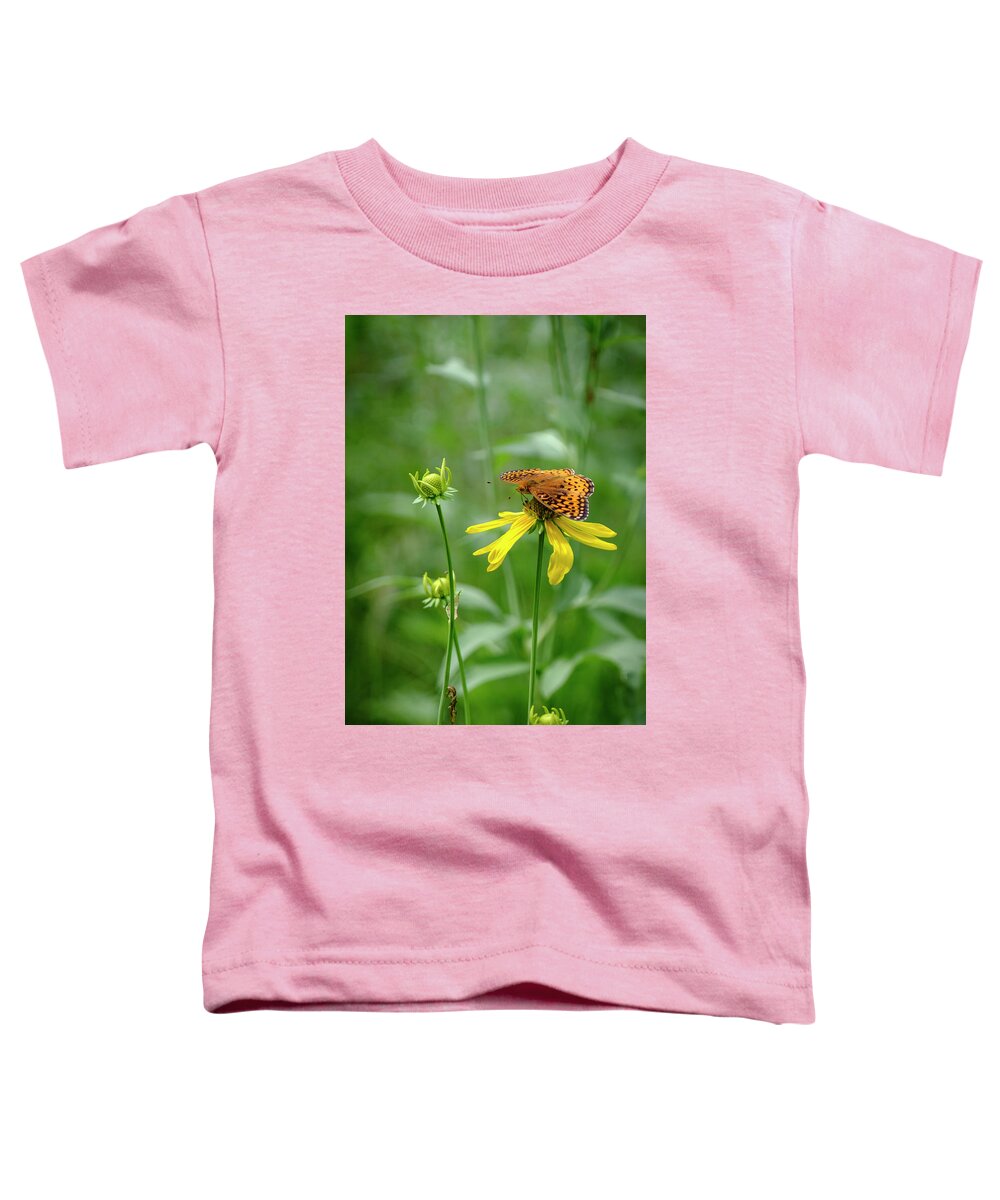 Fritillary Toddler T-Shirt featuring the photograph Atlantis Fritillary on Sneezeweed by Mary Lee Dereske