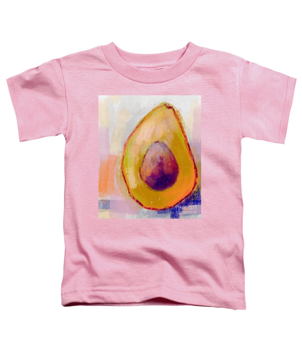 Green Avocado Toddler T-Shirt featuring the digital art Avocado Modern Art Kitchen Decor in Orange by Patricia Awapara