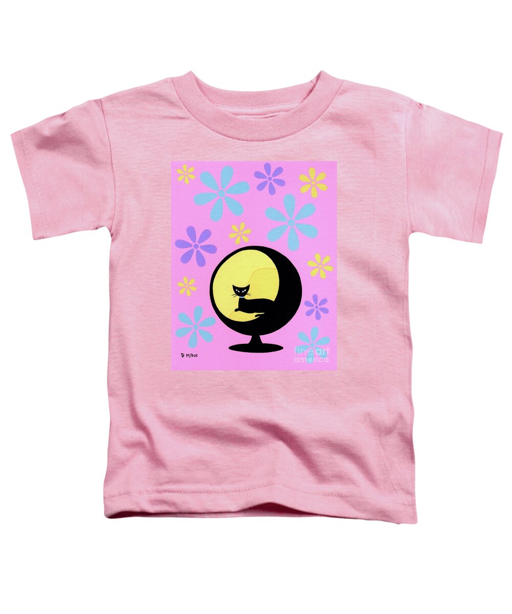 Flower Power Toddler T-Shirt featuring the painting Ball Chair on Pink with Happy Flowers by Donna Mibus