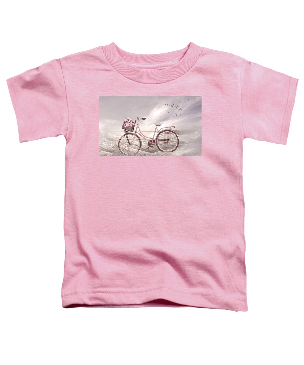Bike Toddler T-Shirt featuring the photograph Bicycle at the Lake Beach Cottage by Debra and Dave Vanderlaan