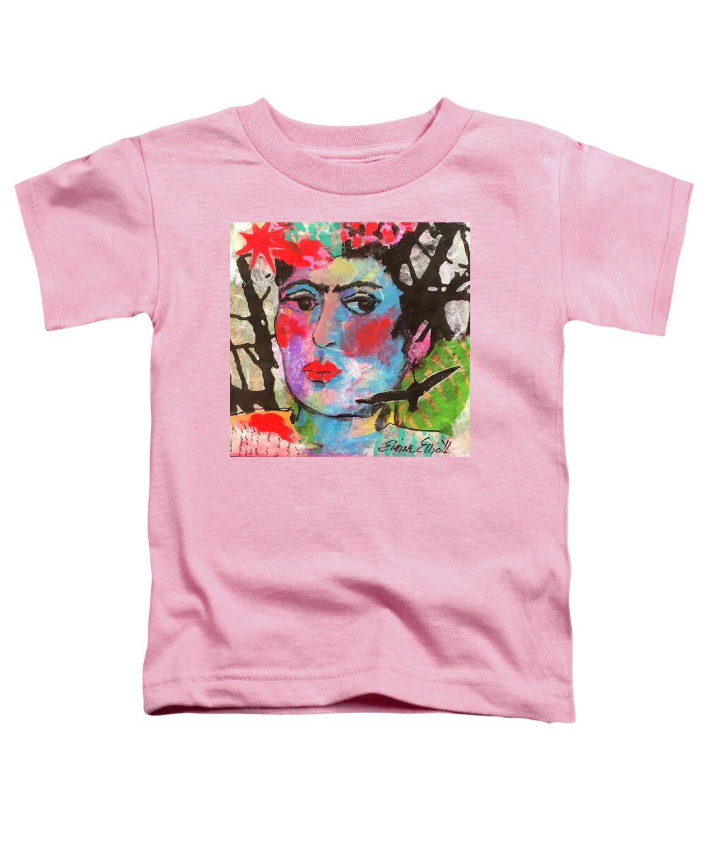 Frida Kahlo Toddler T-Shirt featuring the painting Blue Frida by Elaine Elliott