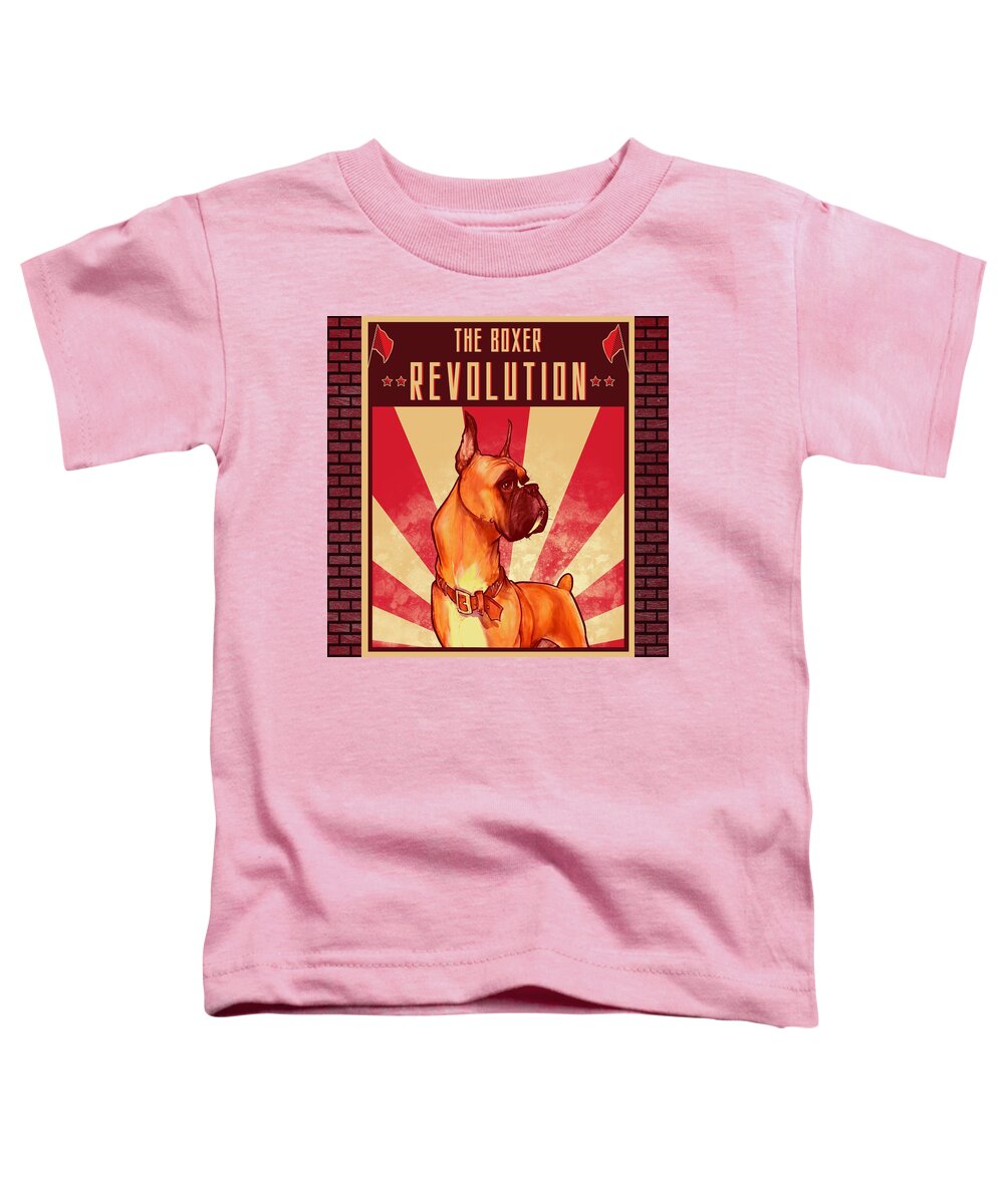 Boxer Toddler T-Shirt featuring the drawing Boxer REVOLUTION by John LaFree