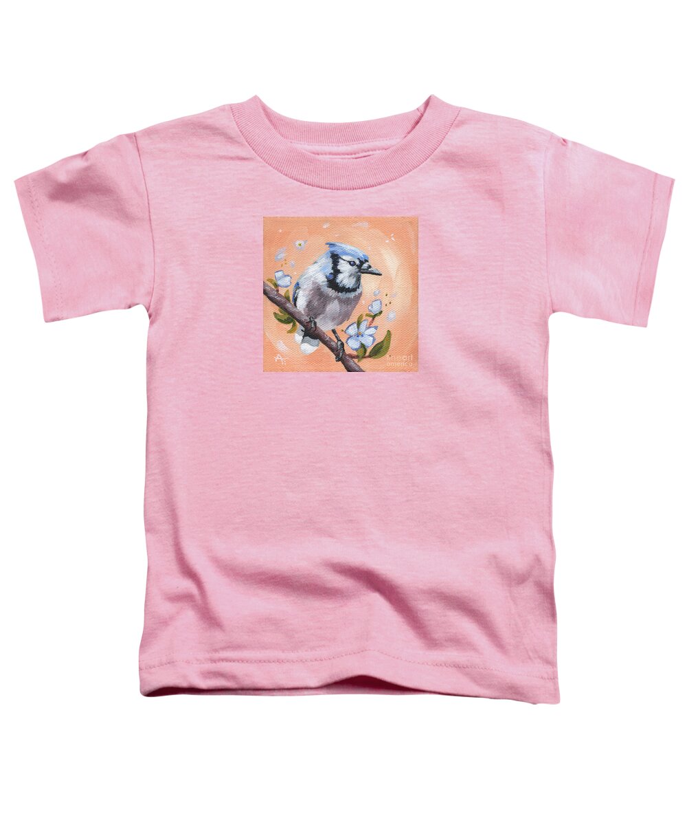 Bird Toddler T-Shirt featuring the painting Bright Eyed - Blue Jay Painting by Annie Troe