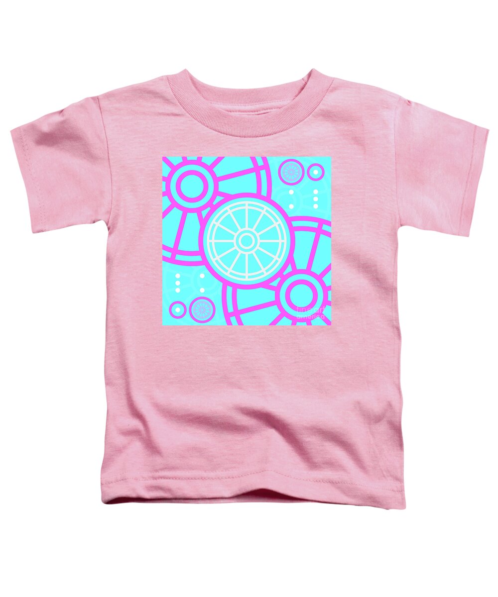 Abstract Toddler T-Shirt featuring the mixed media Candy Bubblegum Geometric Glyph Art in Cyan Blue and Pink n.0486 by Holy Rock Design