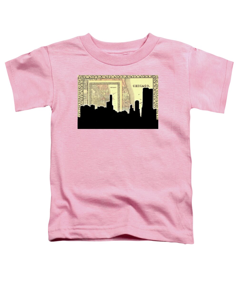 Chicago Black Skyline Map Toddler T-Shirt featuring the photograph Chicago Black Skyline Map by Sharon Popek