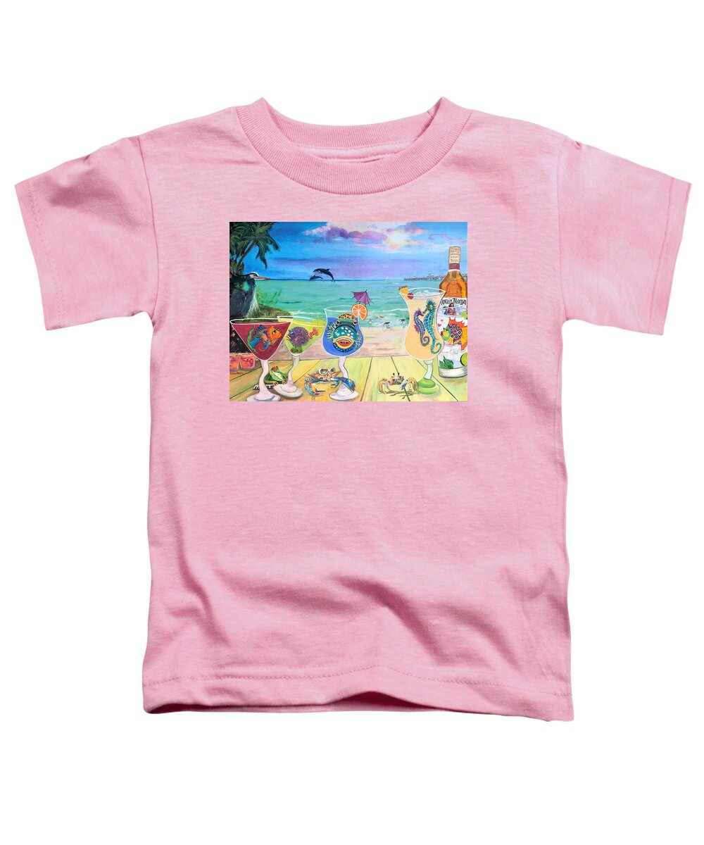 Beach Toddler T-Shirt featuring the painting Cocktail Time at Fort Myers Beach by Linda Kegley