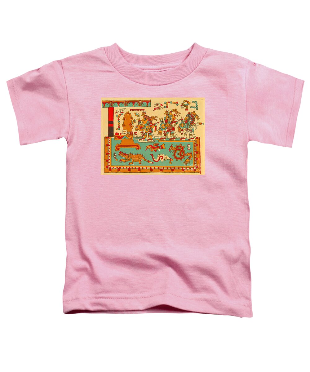 Pre Columbian Toddler T-Shirt featuring the painting Codex Zouche Nuttall Pre Columbian Mixtec Hispanic Mexican 14th Century by Peter Ogden