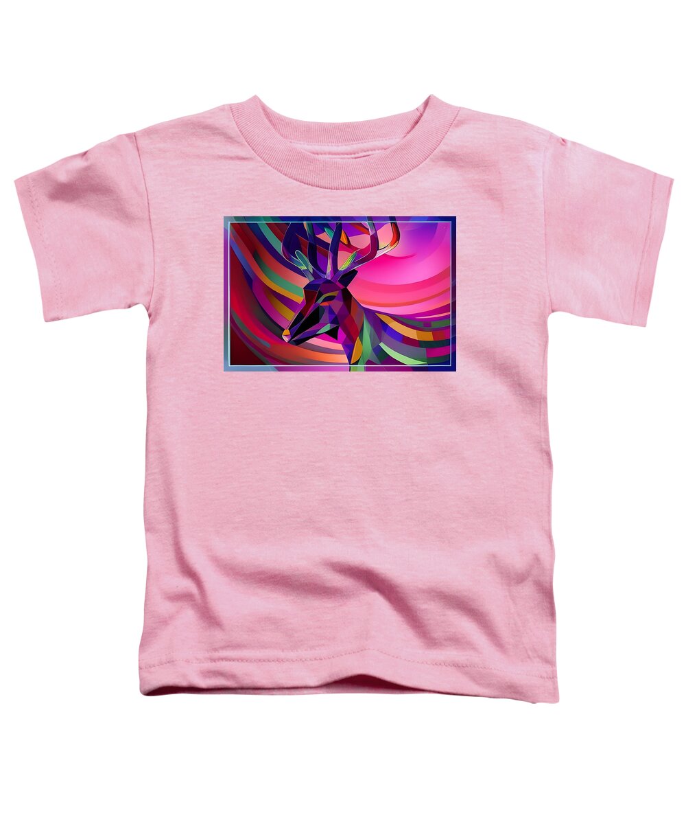 Digital Toddler T-Shirt featuring the digital art Colorful Deer with Horns by Beverly Read