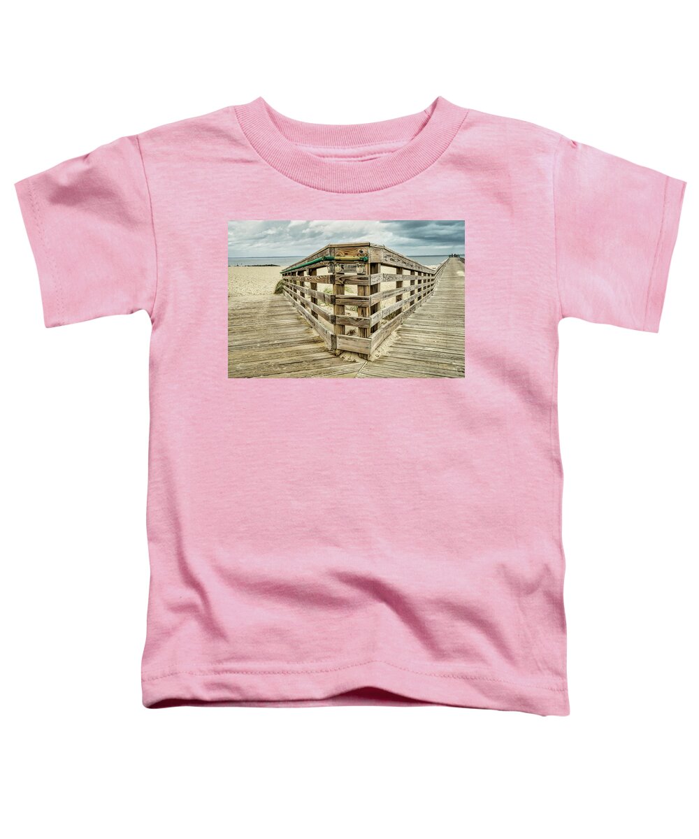 Boardwalk Toddler T-Shirt featuring the photograph Decision Point to Fish Or Swim by Gary Slawsky