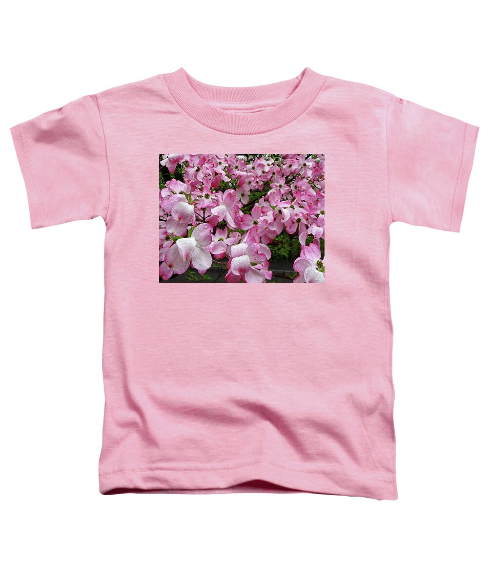 Tree Toddler T-Shirt featuring the photograph Dogwood Flowers after Rain by Lyuba Filatova