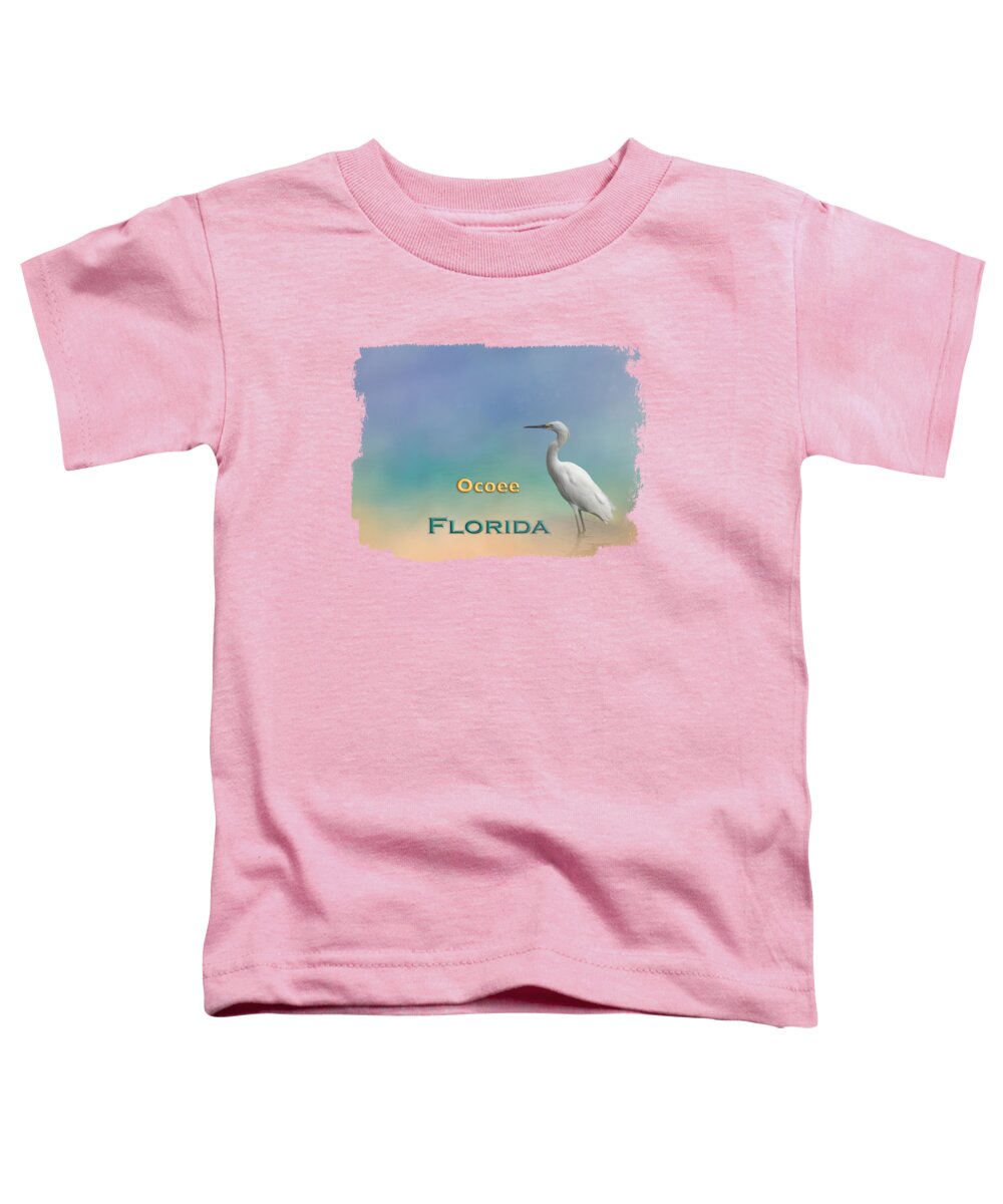 Ocoee Toddler T-Shirt featuring the mixed media Egret Ocoee FL by Elisabeth Lucas
