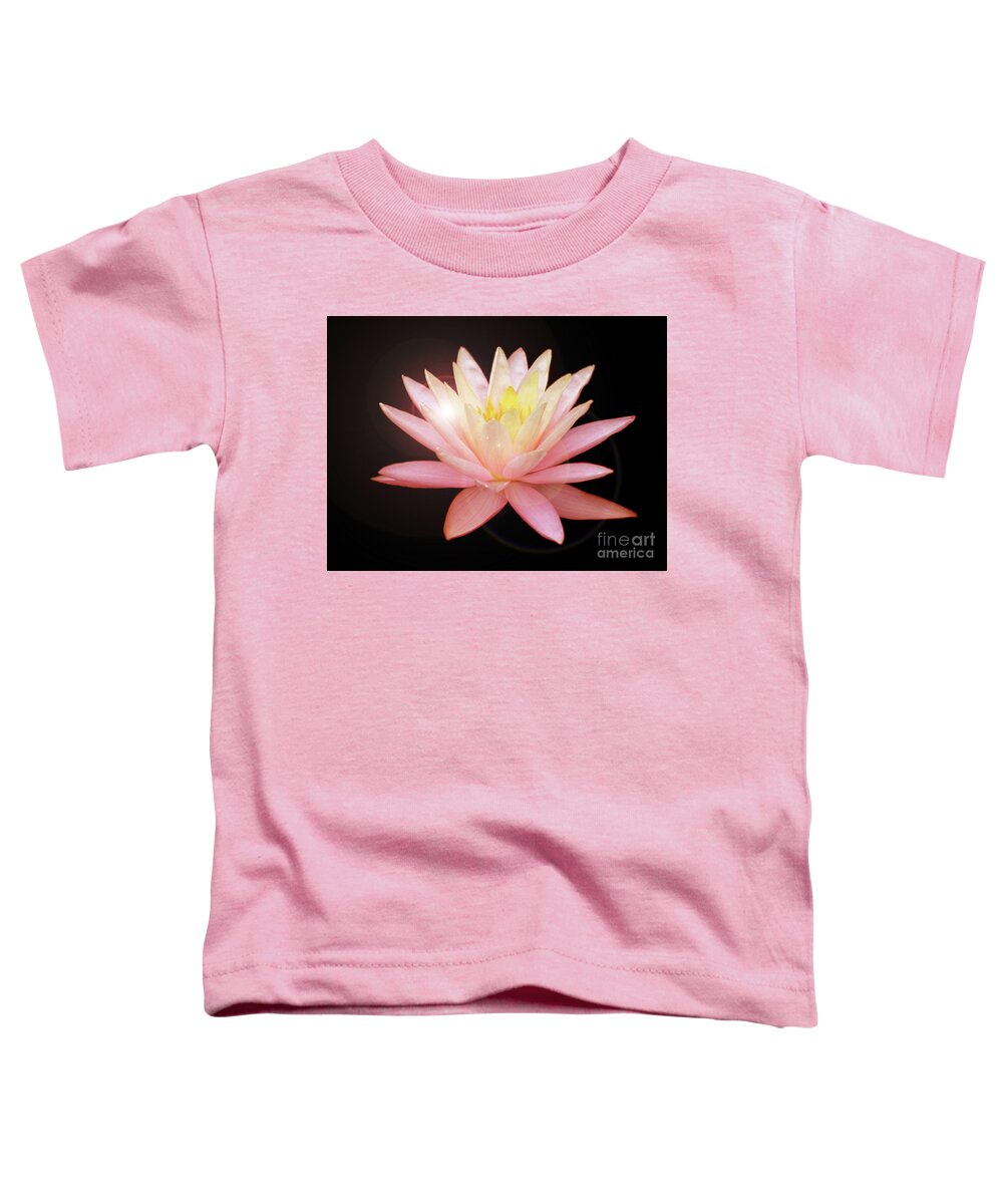 Water Lily; Water Lilies; Lily; Lilies; Flowers; Flower; Floral; Flora; Red; Orange; Yellow; Red Water Lily; Red Flowers; Black; Pink; Digital Art; Photography; Painting; Simple; Decorative; Décor; Macro; Close-up Toddler T-Shirt featuring the photograph Fairy Light on a Red Lily by Tina Uihlein