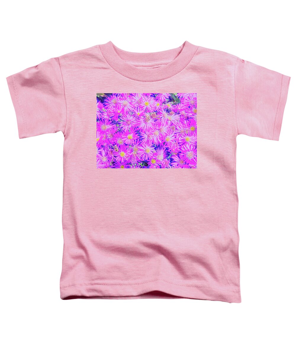 Pacific Northwest Toddler T-Shirt featuring the digital art Fuchsia Flowers On Blue by David Desautel