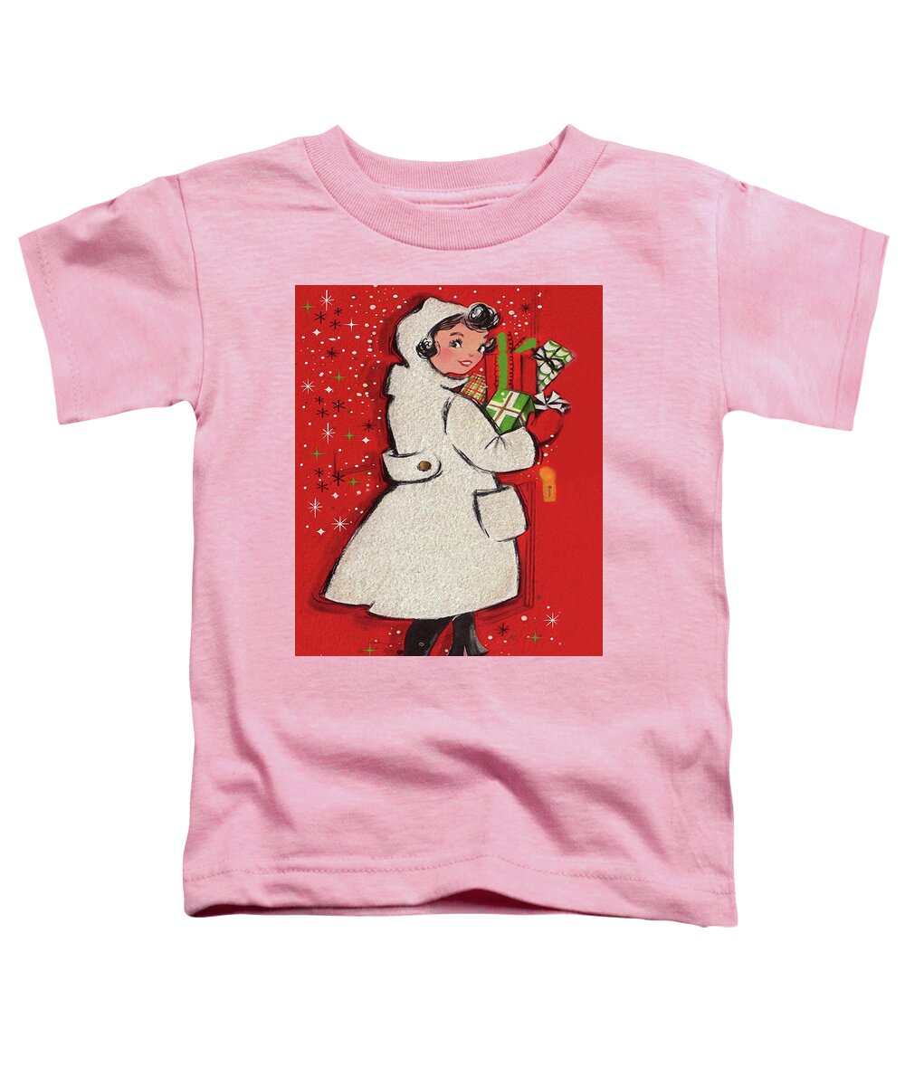 Girl Toddler T-Shirt featuring the digital art Girl with Holiday Gifts by Long Shot