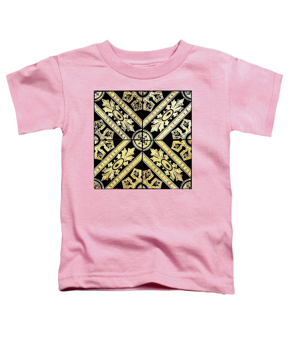 Gold Tiles Toddler T-Shirt featuring the digital art Gold On Black Tiles Mosaic Design Decorative Art IV by Irina Sztukowski