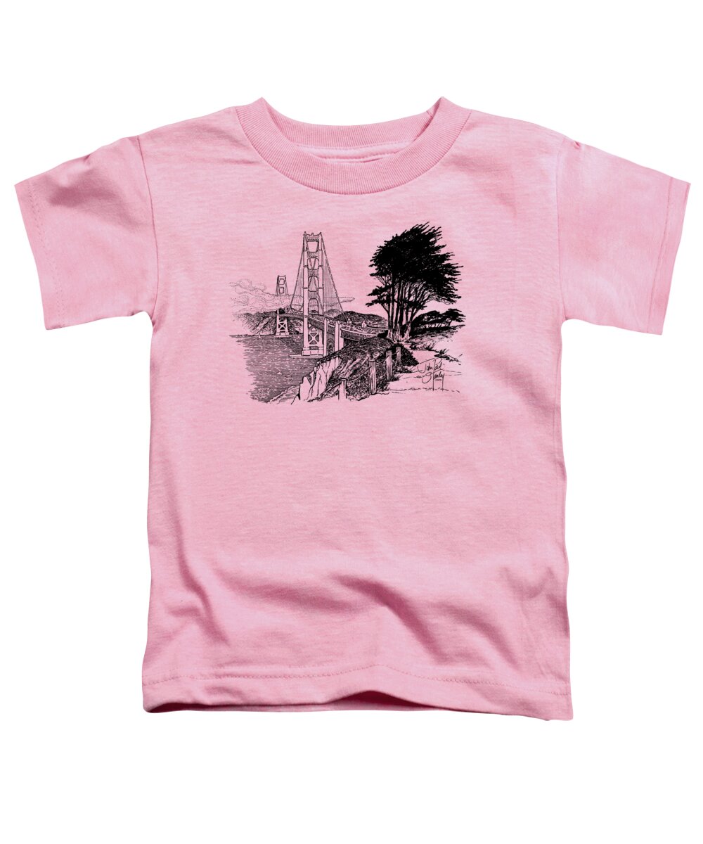 The Golden Gate Bridge Toddler T-Shirt featuring the mixed media Golden Gate Bridge Transparent Background by John Paul Stanley
