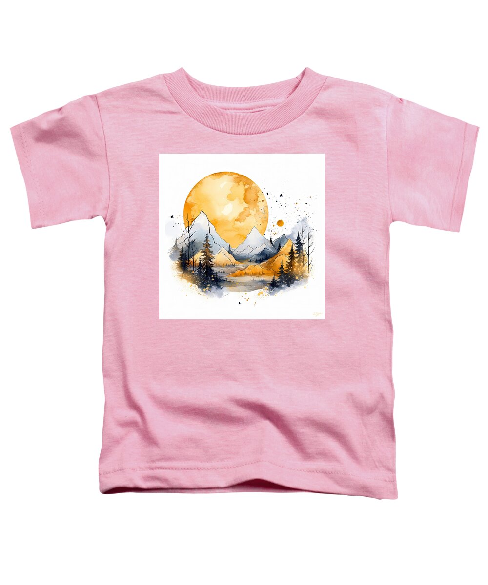 Yellow And Gray Toddler T-Shirt featuring the painting Golden Moon over the Grays by Lourry Legarde