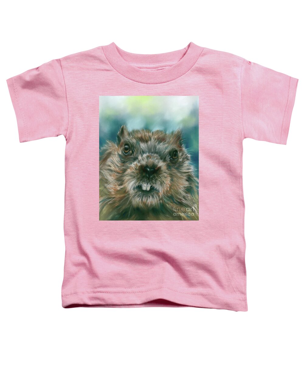 Animal Toddler T-Shirt featuring the painting Groundhog Day is On the Way by MM Anderson