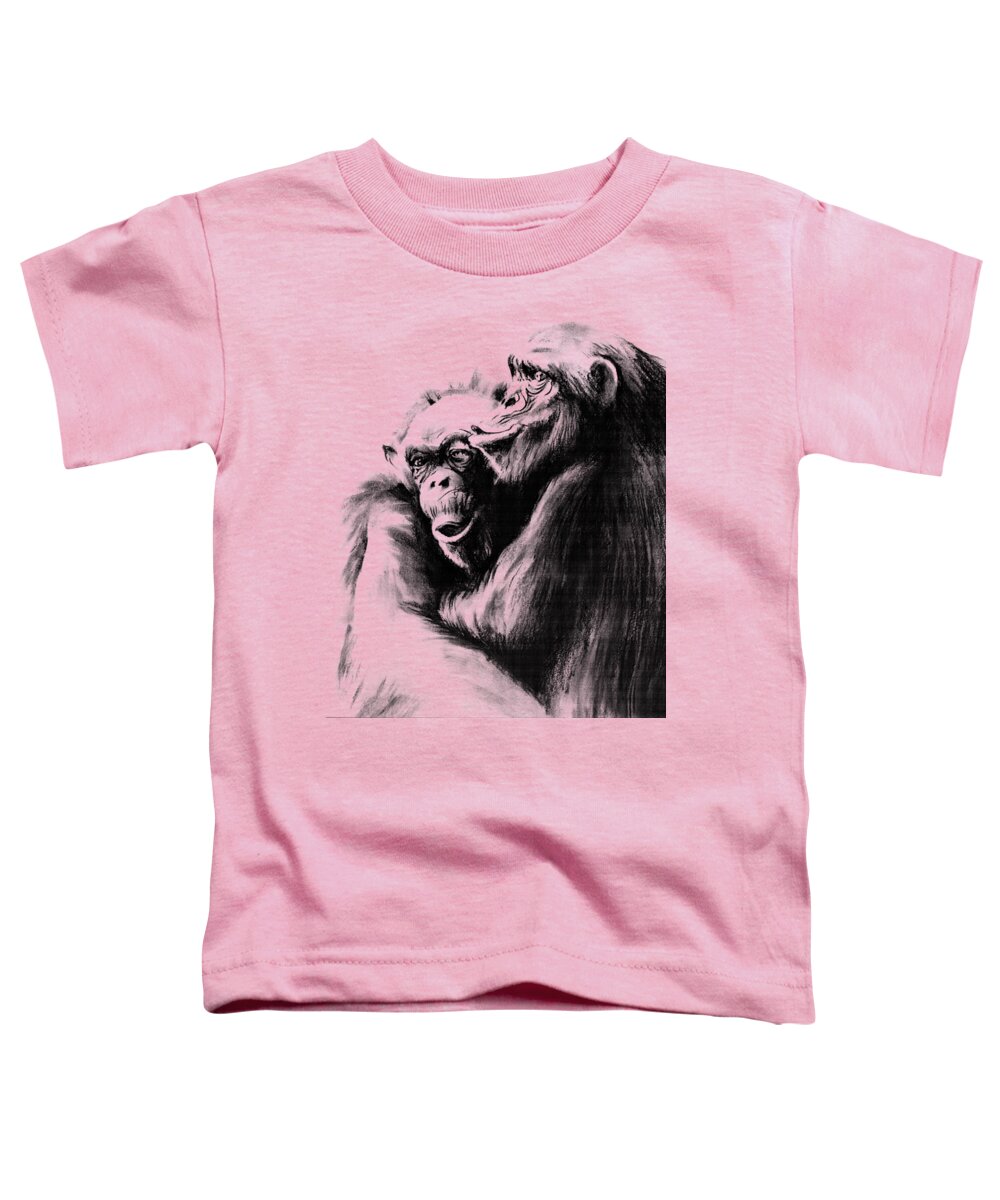 Chimpanzee Toddler T-Shirt featuring the drawing Hairy Hug by Paul Davenport