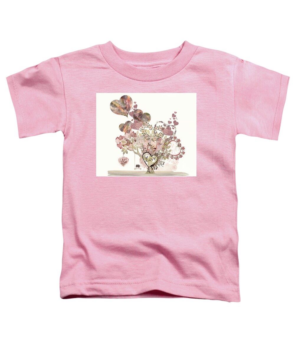 Hearts Toddler T-Shirt featuring the digital art Heart Love Tree Cottage Hues by Debra and Dave Vanderlaan