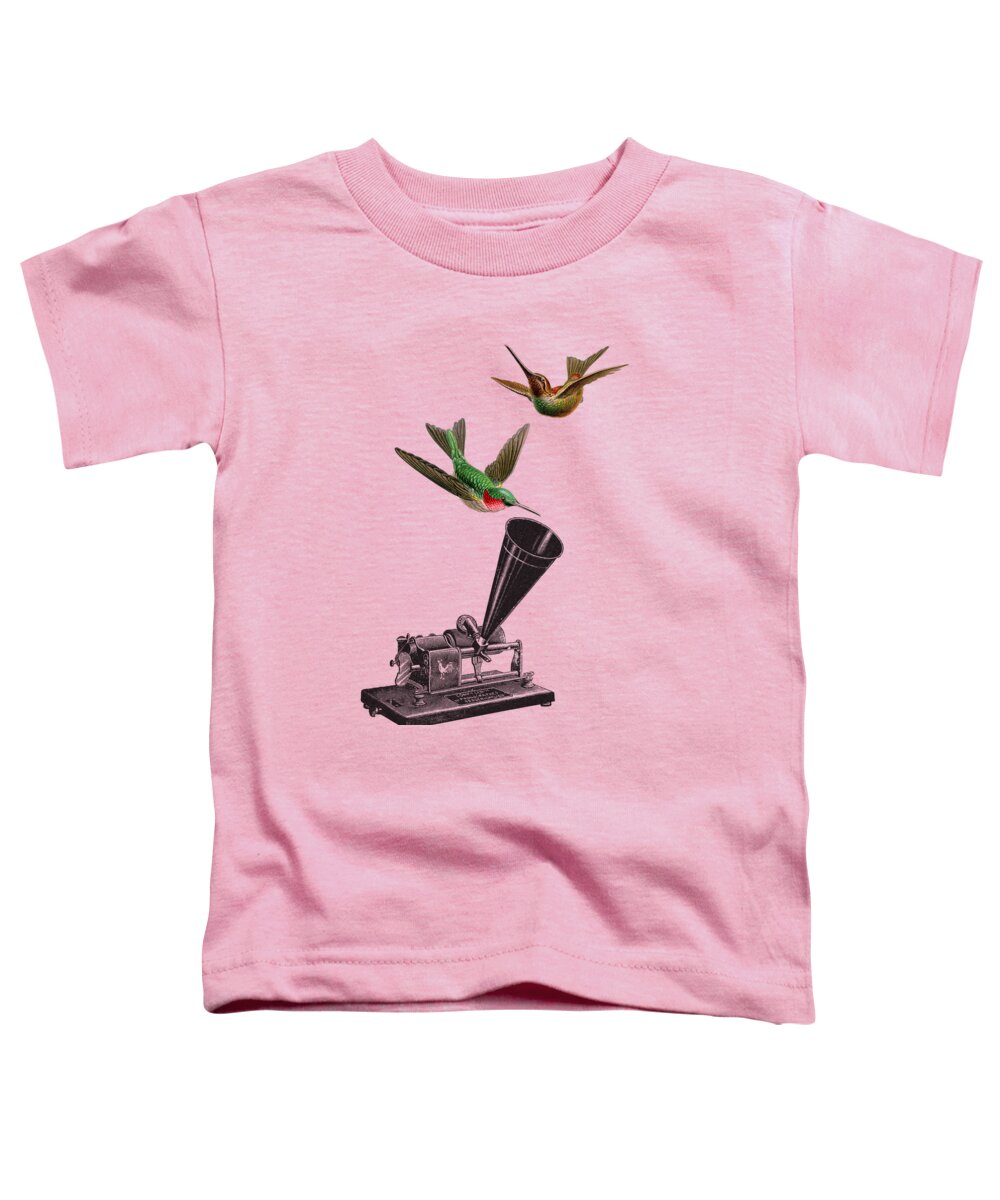 Bird Toddler T-Shirt featuring the digital art Hummingbirds With Phonograph by Madame Memento