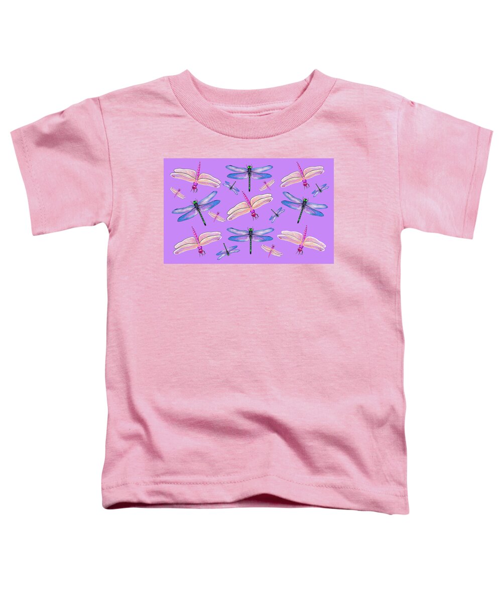 Dragonflies Toddler T-Shirt featuring the mixed media Iridescent Dragonflies by Judy Cuddehe
