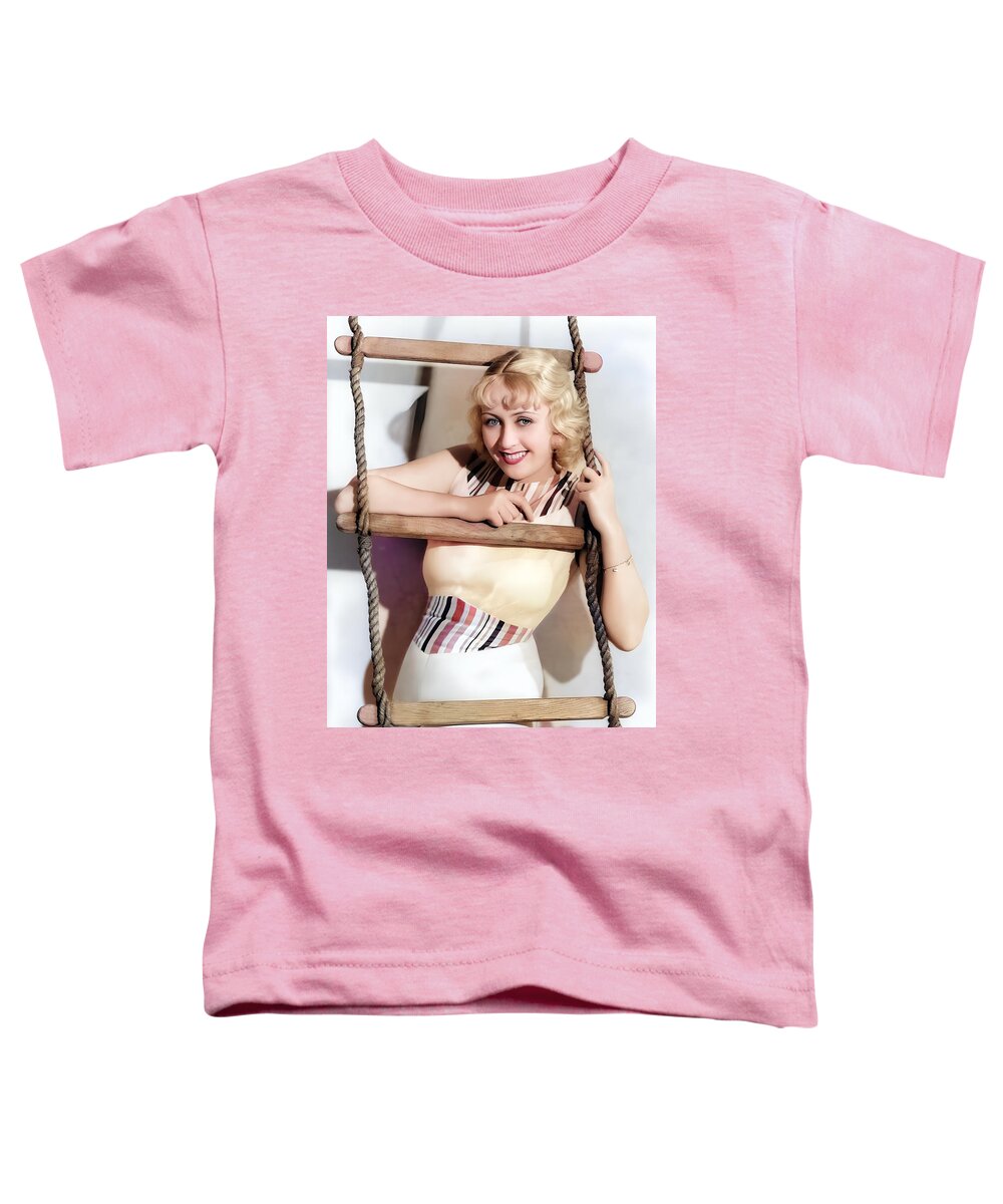 Joan Blondell Toddler T-Shirt featuring the digital art Joan Blondell on Ladder by Chuck Staley