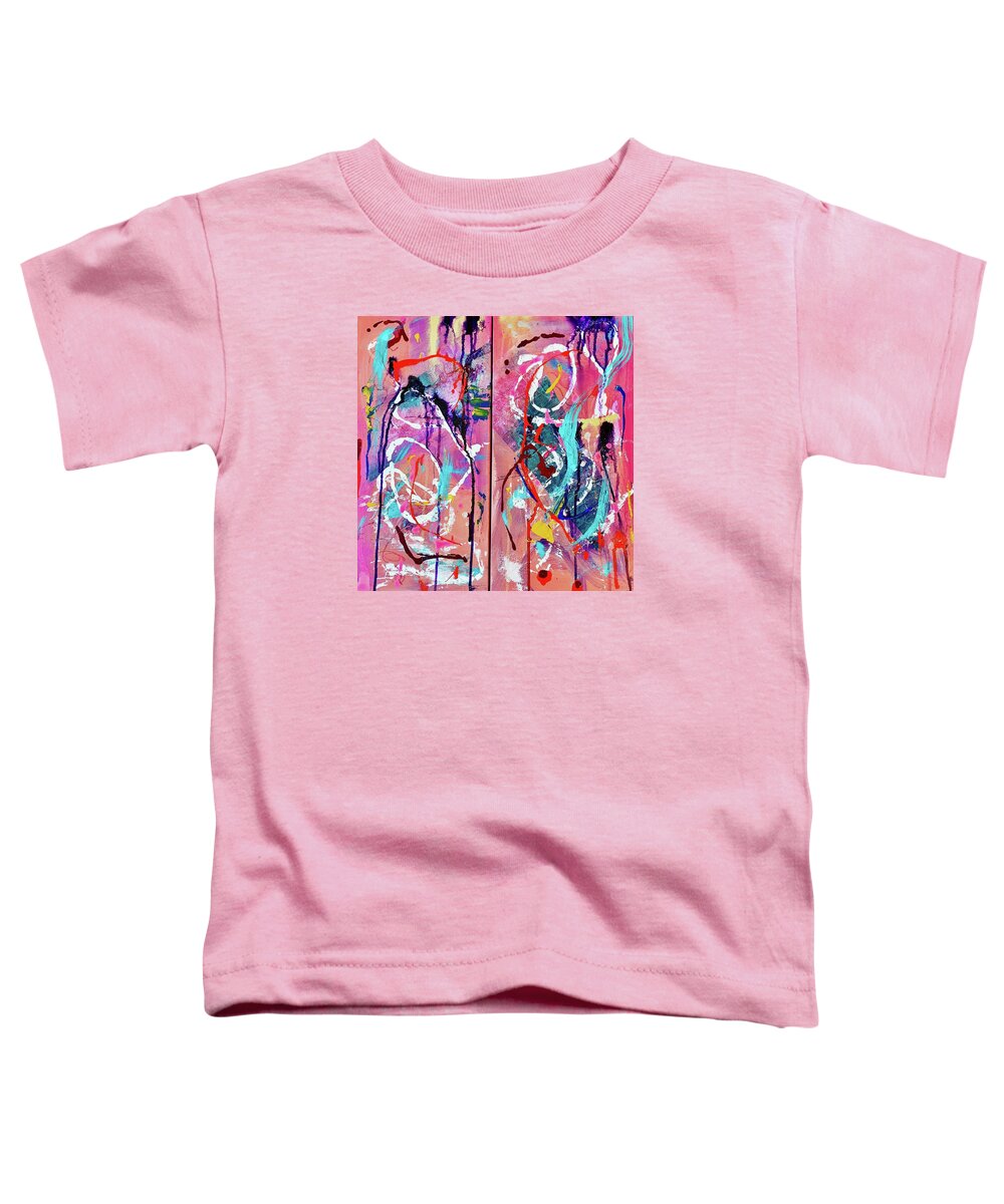 Acrylic Toddler T-Shirt featuring the mixed media Joy I and Joy II by Laura Jaffe