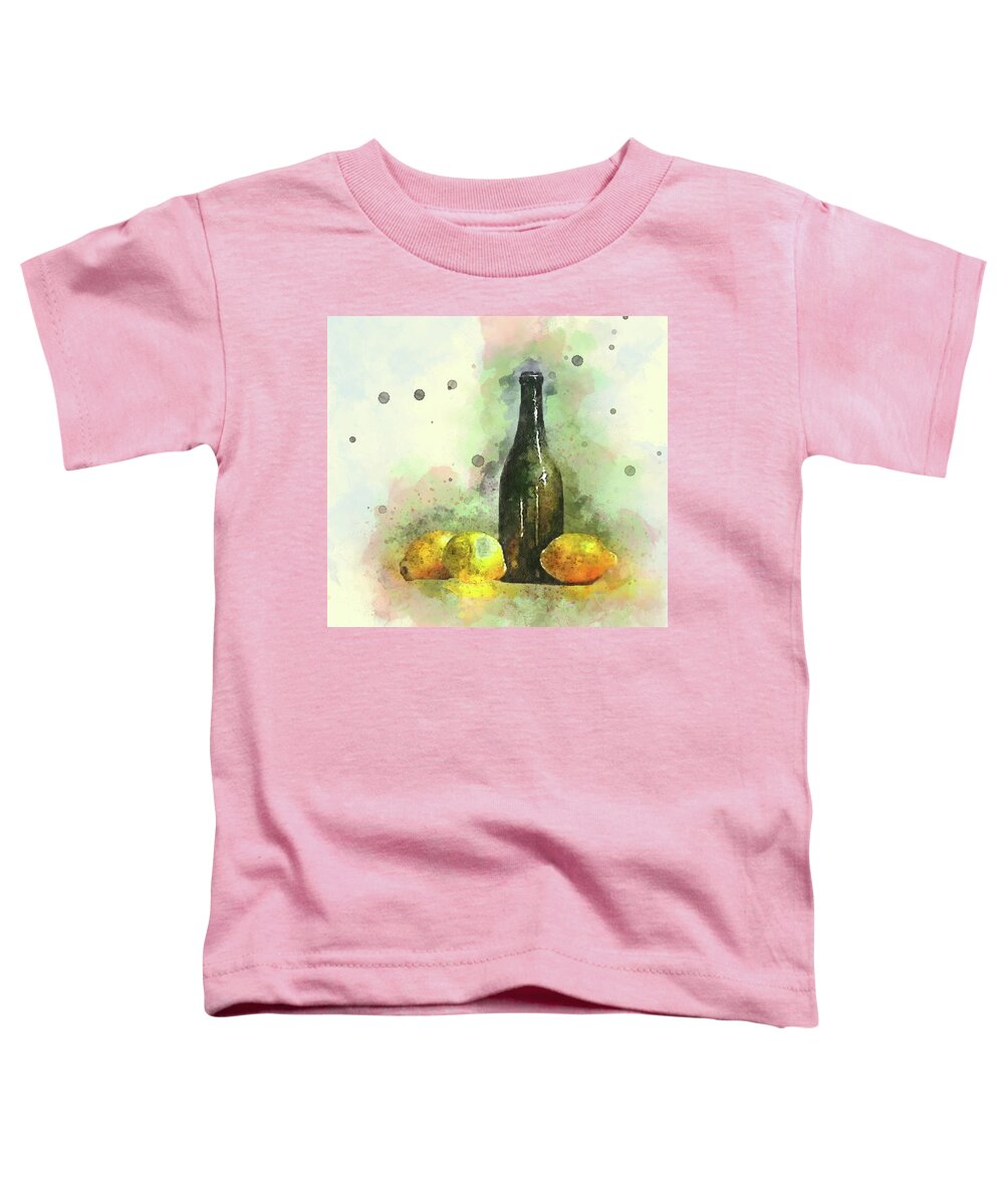 Lemons And Bottle Toddler T-Shirt featuring the mixed media Lemons and Bottle by Pheasant Run Gallery