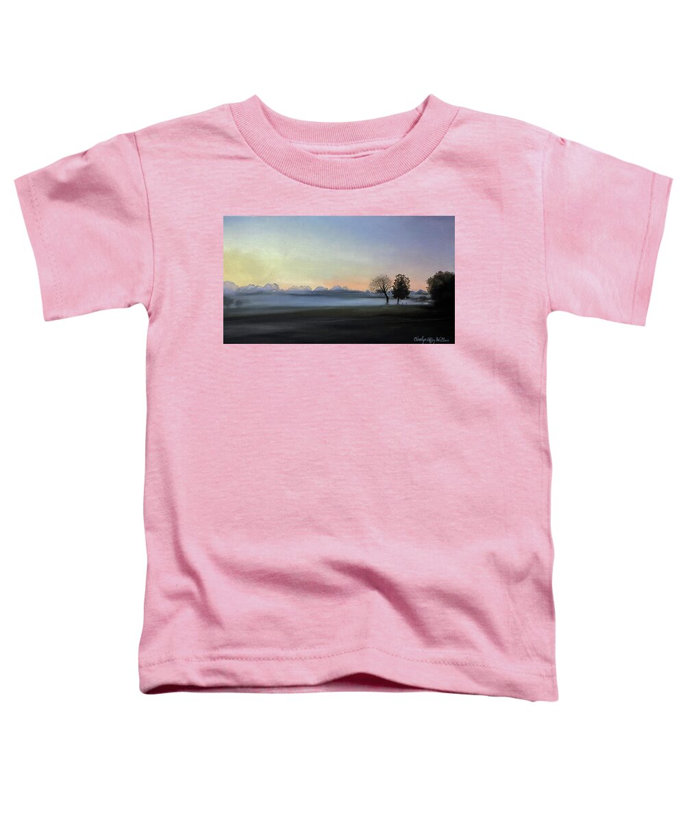 Art Toddler T-Shirt featuring the painting Morning Mist Encounter by Carolyn Coffey Wallace