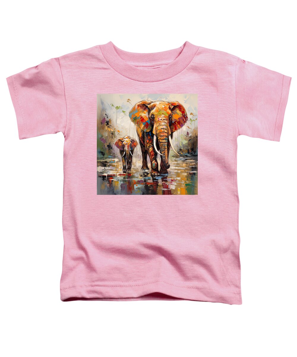 Elephant Toddler T-Shirt featuring the photograph Noble Ones - Colorful Elephant and Her Young Calf by Lourry Legarde