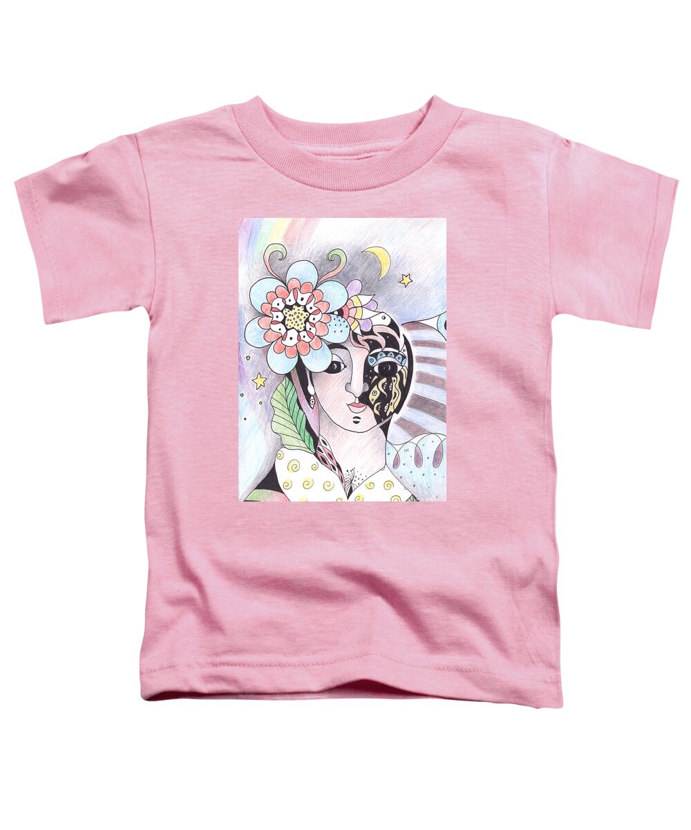 Of Stardust And Rainbows By Helena Tiainen Toddler T-Shirt featuring the drawing Of Stardust and Rainbows by Helena Tiainen