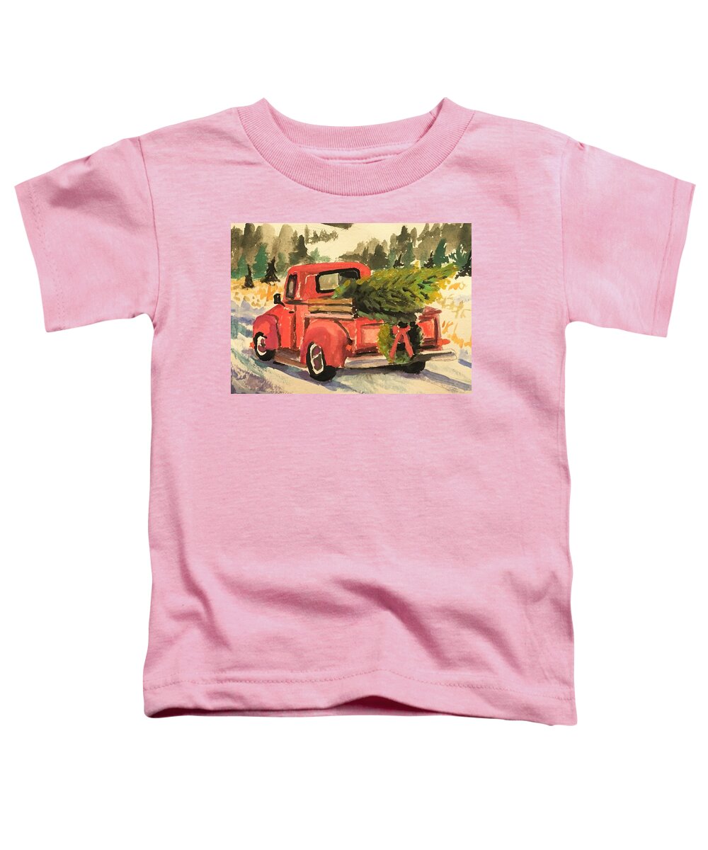 Red Toddler T-Shirt featuring the painting Over the River and through the Woods by Susan Elizabeth Jones