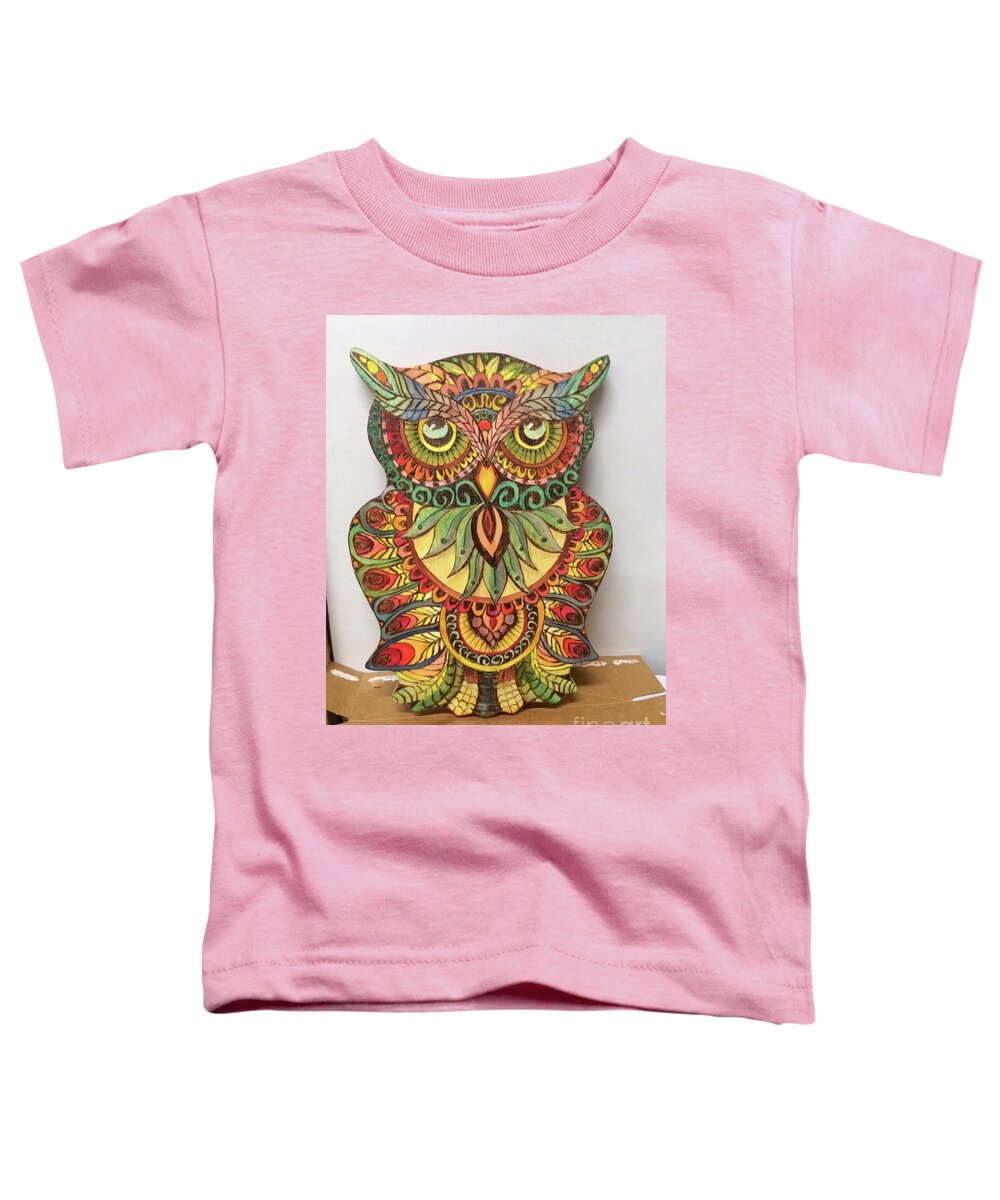 Owl Toddler T-Shirt featuring the pyrography Owl by Denise Tomasura