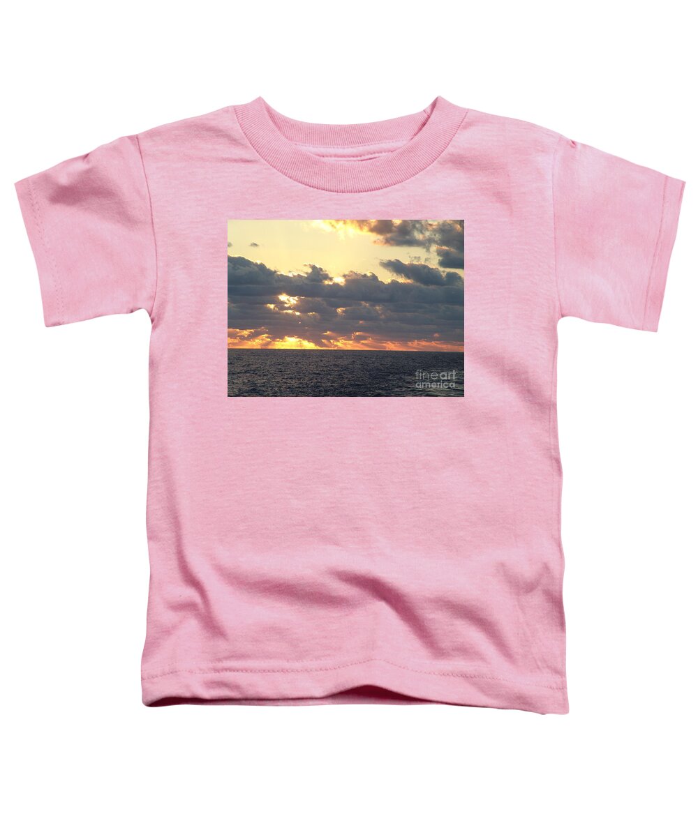 #gulfofmexico #underway #highseas #evening #dusk #sunset #clouds #cloudy #blueskies #peachskies #peachsky #sprucewoodstudios Toddler T-Shirt featuring the photograph Peace at Sunset by Charles Vice